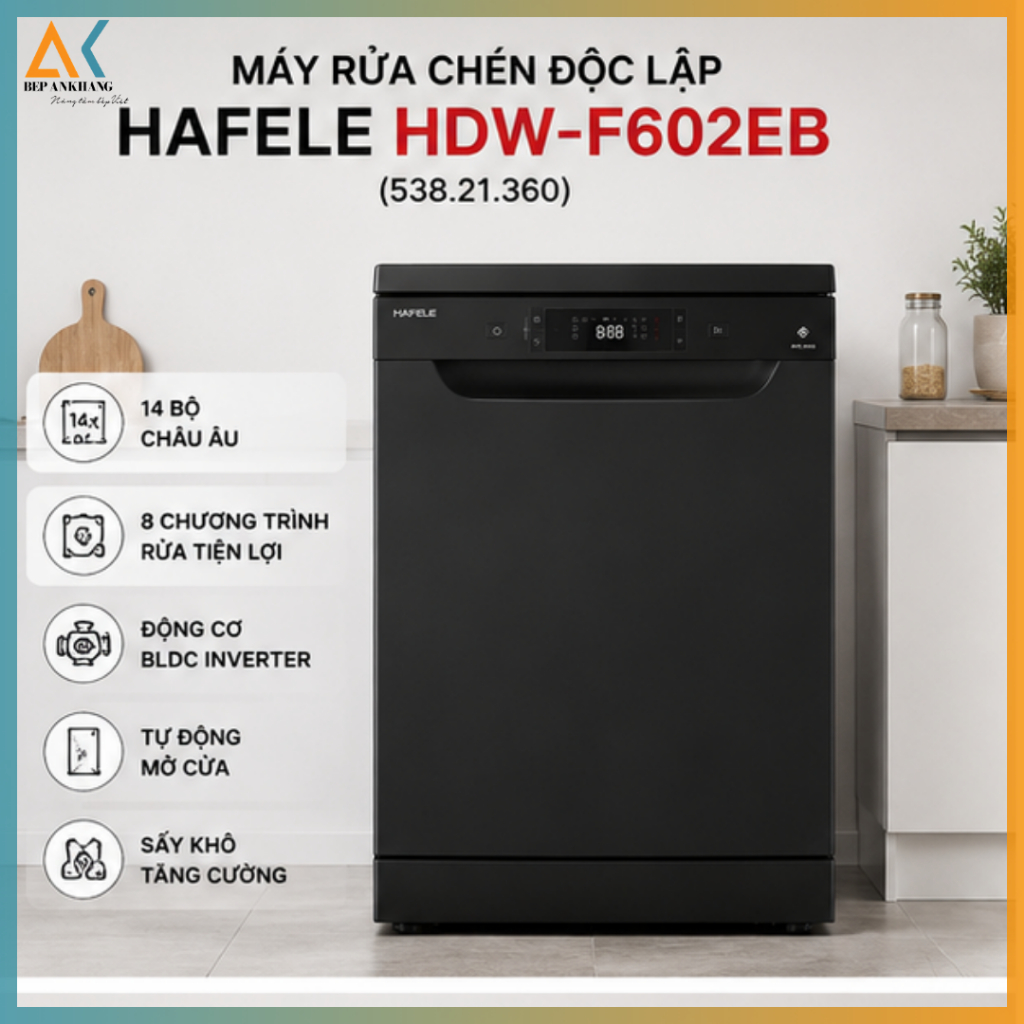 [ Chính Hãng ] Máy Rửa Chén Hafele HDW-F602EB (538.21.360) | Inverter BLDC, Tự Động Mở Cửa