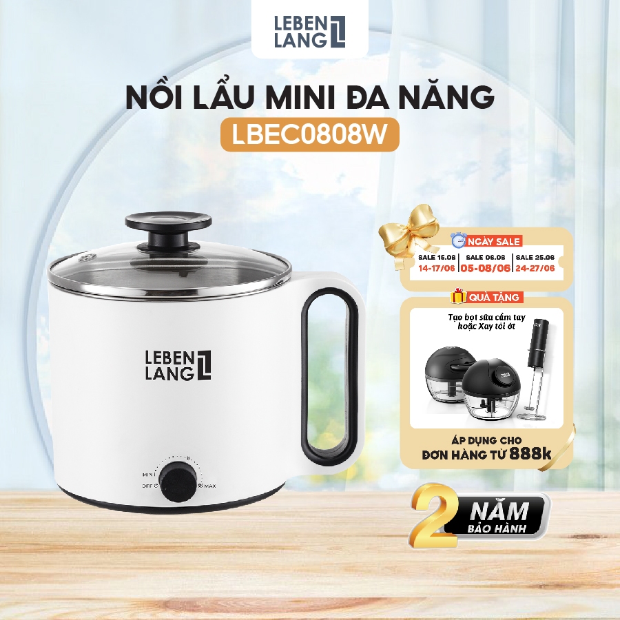 Nồi lẩu điện mini đa năng Lebenlang LBEC0808 1500ml, 900W, bảo hành 2 năm - hàng chính hãng