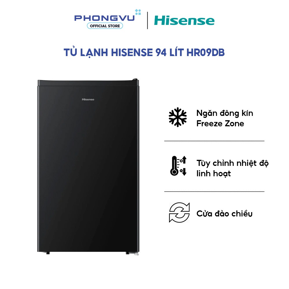 Tủ lạnh mini Hisense 94 Lít HR09DB - 1 cánh, Cửa đảo chiều, Ngăn đông có nắp - Bảo hành 36 tháng
