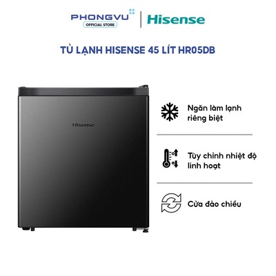 Tủ lạnh mini Hisense 45 Lít HR05DB - 1 cánh, Cửa đảo chiều, Khay kính cường lực - Bảo hành 36 tháng