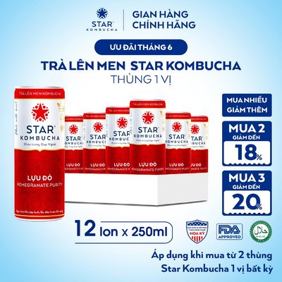 Thùng 12 Lon Trà Lên Men STAR KOMBUCHA 1 Vị 250ml - Thức Uống Bổ Sung PROBIOTICS Tự Nhiên Từ Trà, SCOBY, Thảo Mộc
