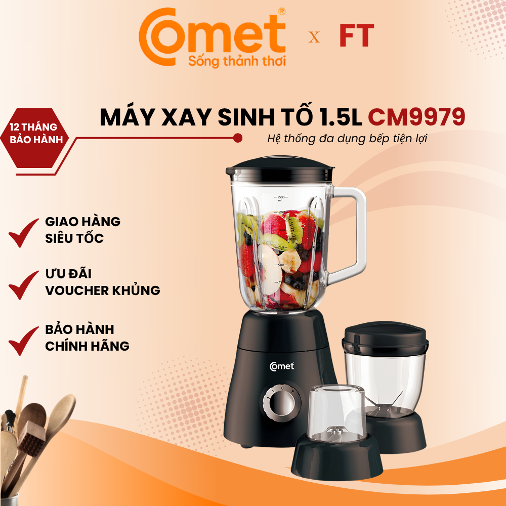 Máy Xay Sinh Tố COMET CM9979 - Công suất 450W, Điện áp 220V, 2 Tốc độ xay, Máy xay êm ái