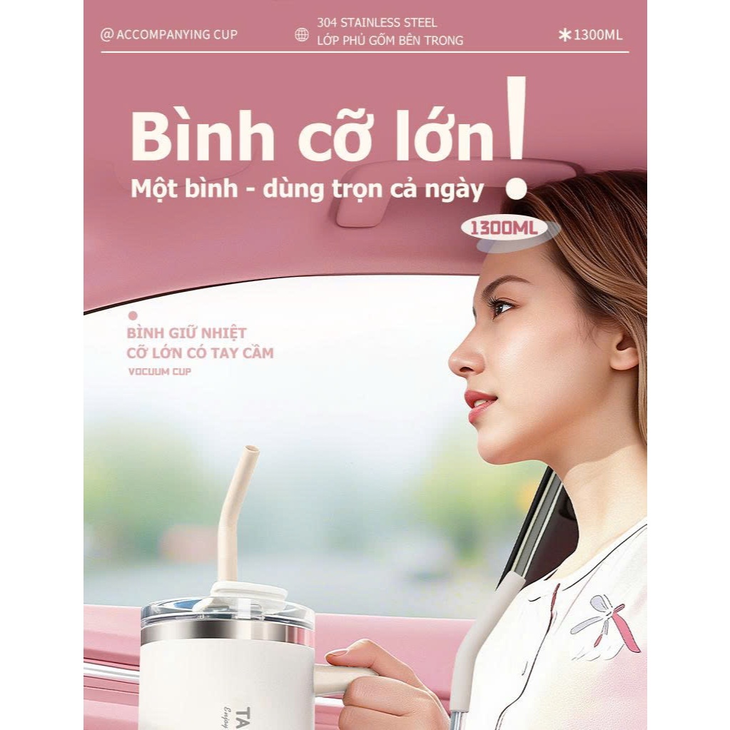 Ly giữ nhiệt Tafuco 1L3 màu hồng/ be/ ghi