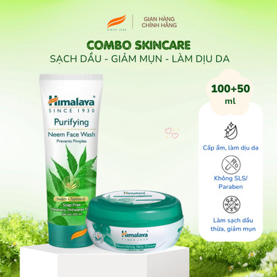 Combo làm sạch dưỡng ẩm cho da khô mụn Himalaya Neem Face Wash 100ml vs Nourishing Skin Cream 50ml