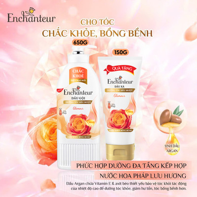 [KOL x Enchanteur] [KỶ NIỆM 30 NĂM] COMBO Dầu gội 650g và Dầu xả 300g Enchanteur Glamour dưỡng tóc mượt mà, chắc khỏe