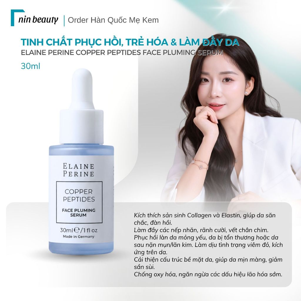 Tinh Chất Phục Hồi, Trẻ Hóa & Làm Đầy Da Elaine Perine Copper Peptides Face Pluming Serum 30ml