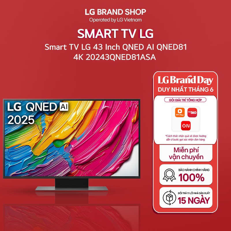 [Chỉ giao miền Trung] 43QNED81ASA - Smart TV LG 43 Inch QNED AI QNED81 4K 2025