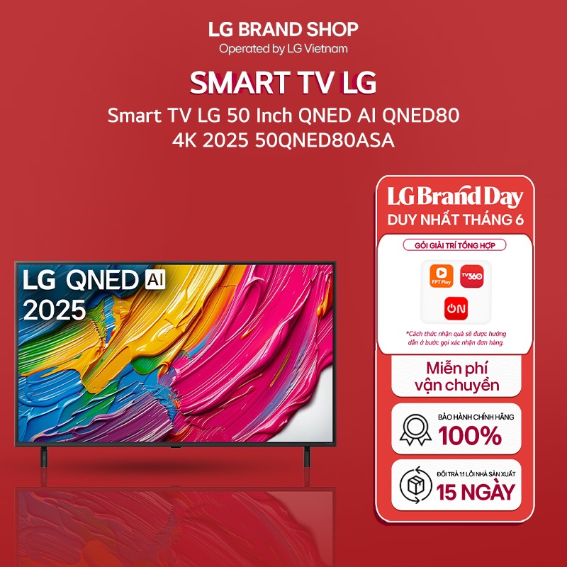 [Chỉ giao miền Trung] 50QNED80ASA - Smart TV LG 50 Inch QNED AI QNED80 4K 2025