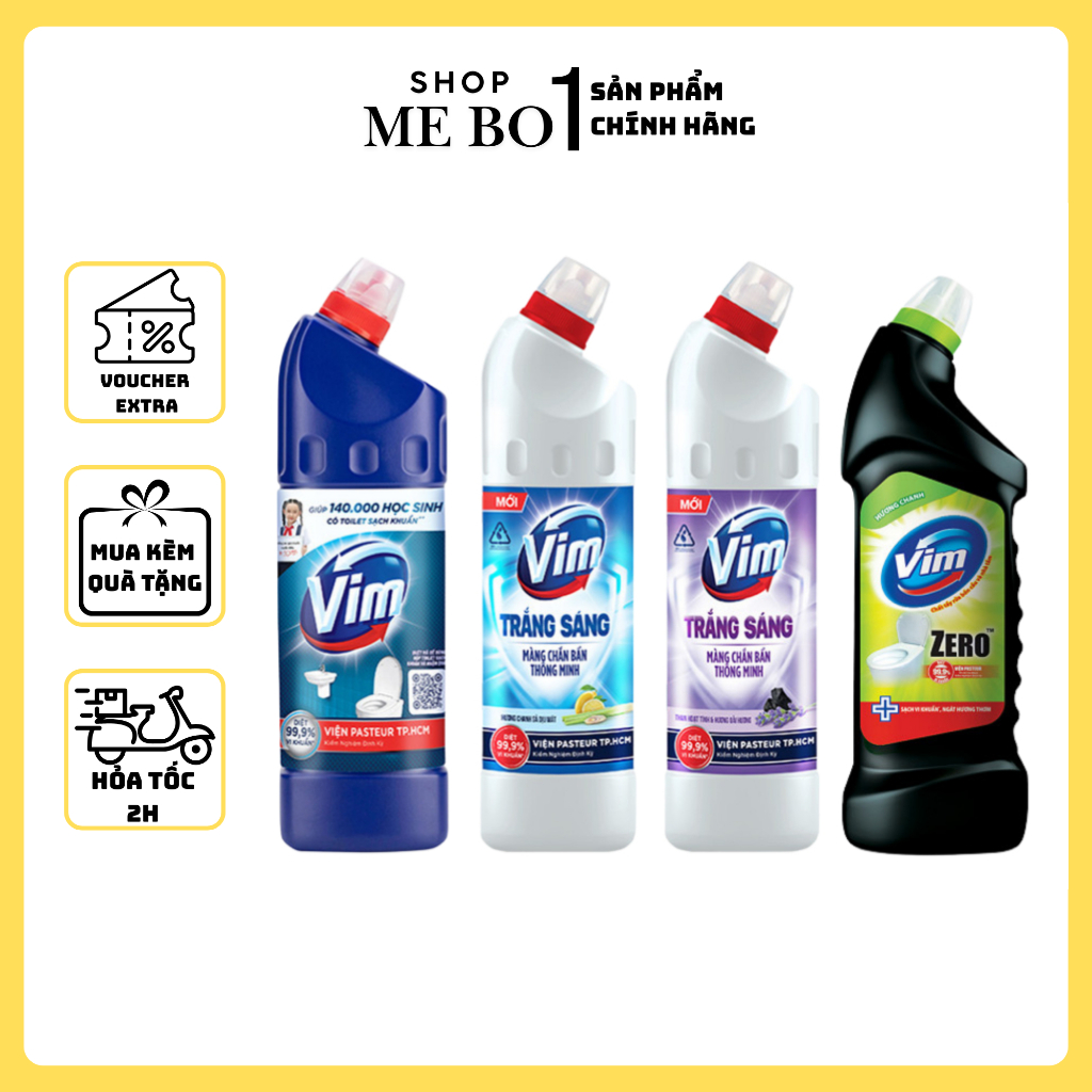 Combo 3 Chai Nước(Gel) Tẩy Bồn Cầu Nhà Tắm Vim Diệt Khuẩn, Vim Trắng Sáng Vim Zero 880ML,870ML,750ML