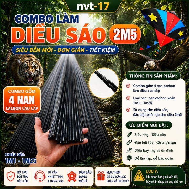 Bộ 4 Nan Diều Sáo Carbon Siêu Nhẹ Bền Chắc Dễ Lắp Đặt Cho Diều Sáo