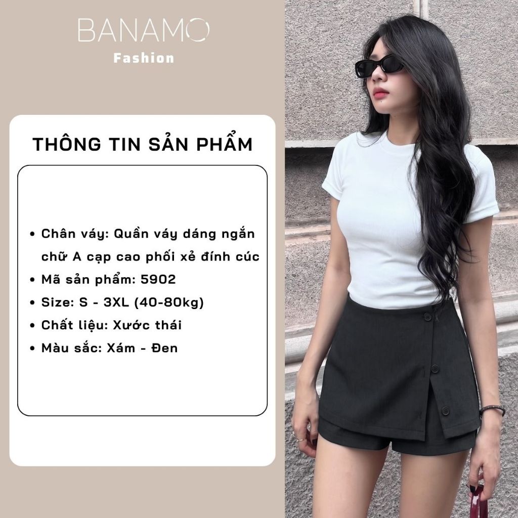 Quần váy nữ BIGSIZE Banamo Fashion chân váy ngắn chữ A cạp cao phối xẻ đính cúc trẻ trung phong cách Hàn Quốc 5902 | BigBuy360 - bigbuy360.vn