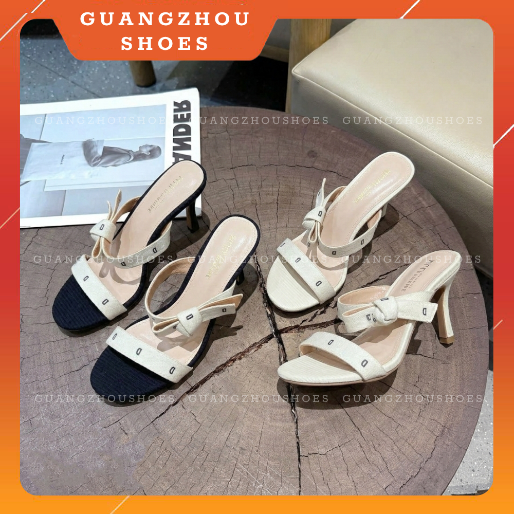 G333-5 Guốc Cao Gót Nữ MIJILI Quai Ngang Phối Nơ , Guốc Cao Gót 7cm Nhọn Mũi Tròn Đi Chơi Đi Tiệc Th