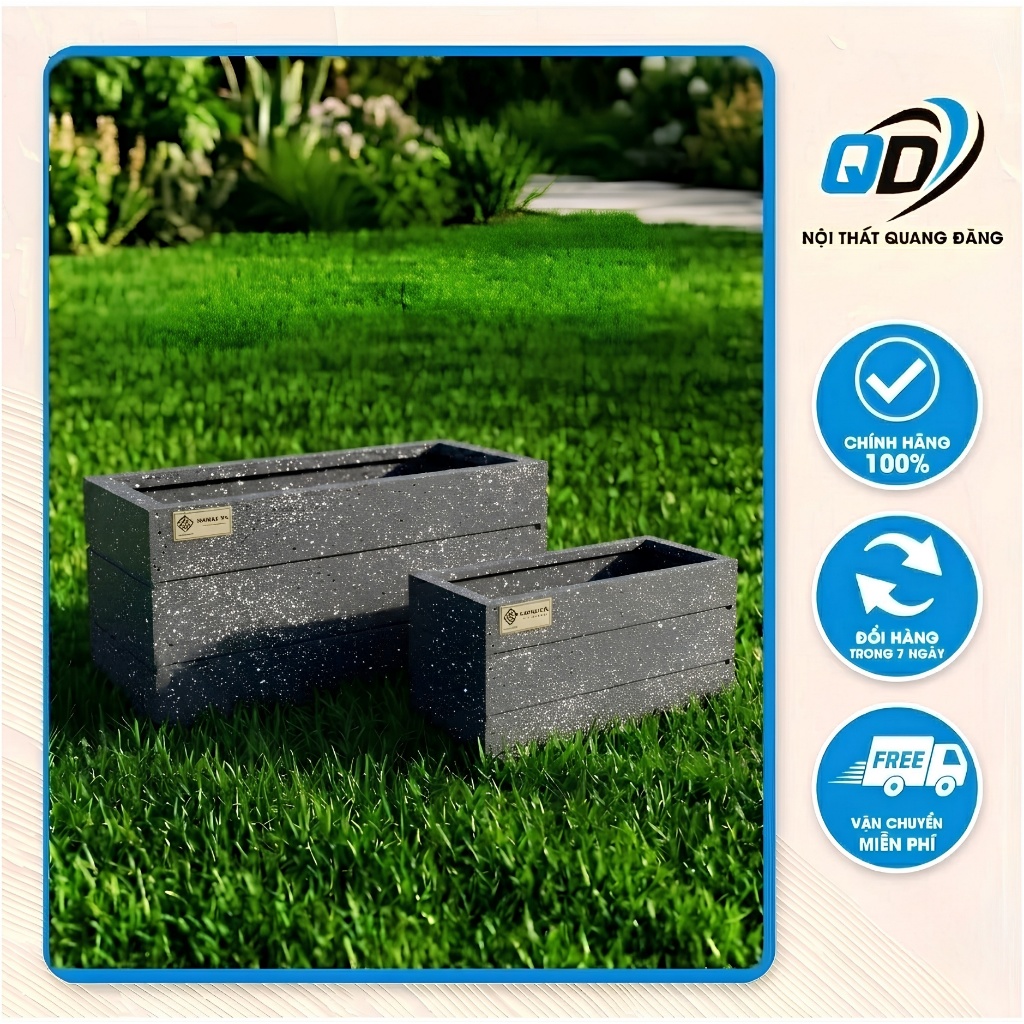 Chậu Xi Măng Đá Mài Chữ Nhật 100x40x40 80x30x30  60x30x30 Chậu Trồng Hoa, Trang Trí Ban Công Nhà Cửa