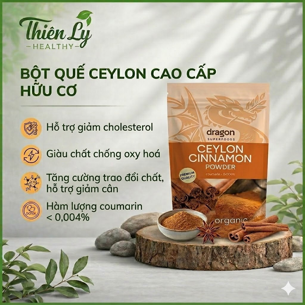Bột quế Ceylon nguyên chất hữu cơ 150gr - Ceylon Cinnamon Power- Dragon Superfoods