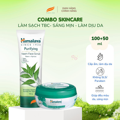 Combo làm sạch dưỡng ẩm da sáng mịn Himalaya Neem Face Scrub 100ml + Nourishing Skin Cream 50ml