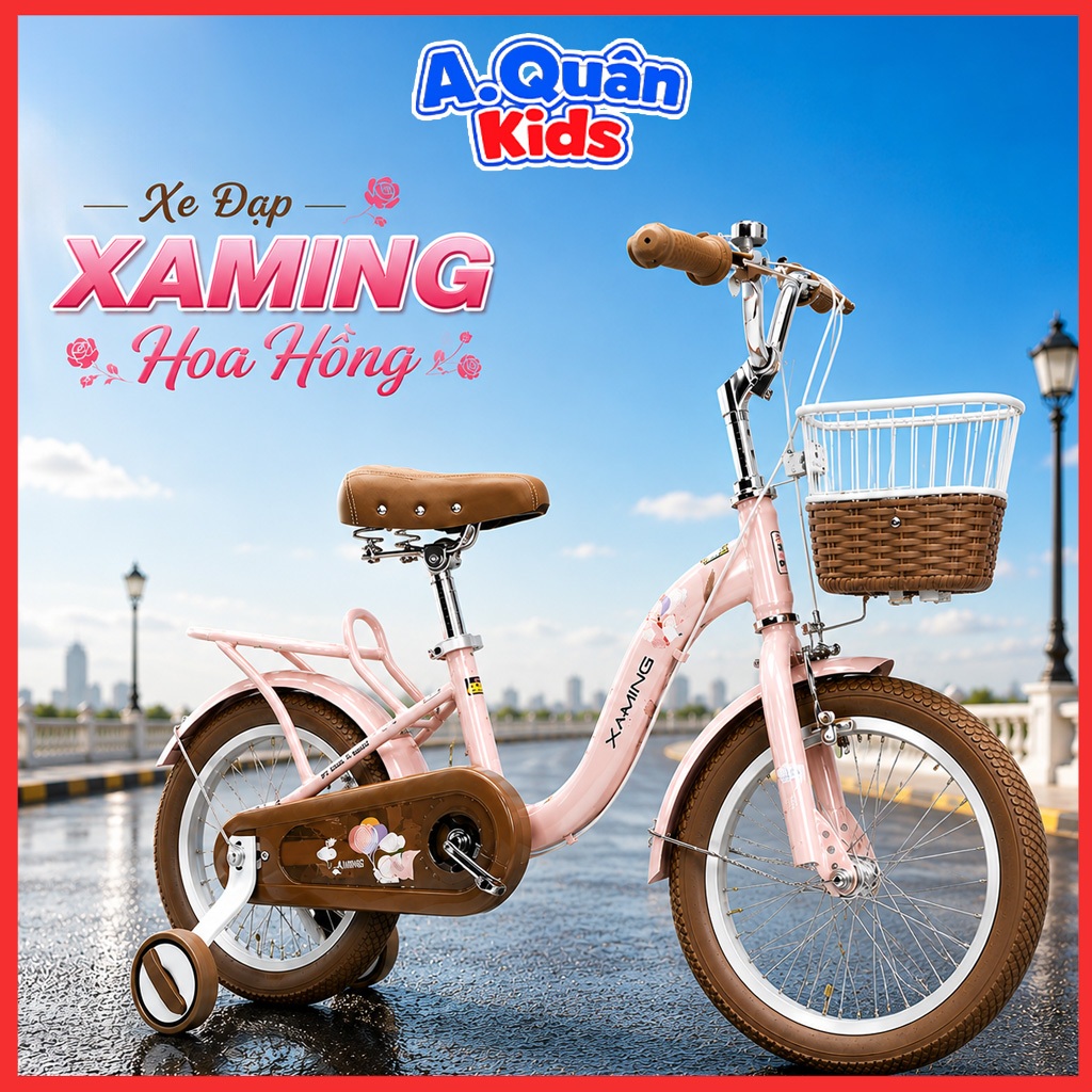 Xe đạp trẻ em Xaming Hoa Hồng và Xaming Nữ Khung Cong   chính hãng cho bé 2-12 tuổi