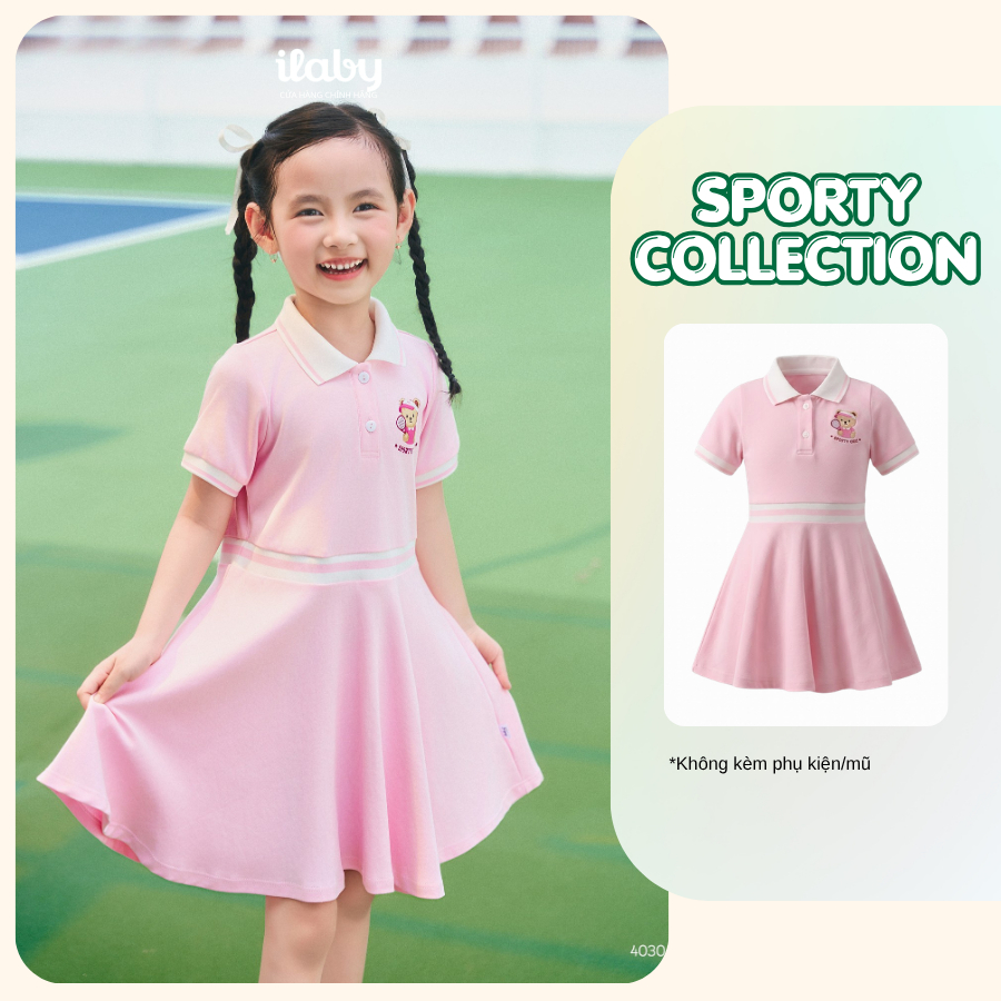 Váy thun cho bé gái ILABY HCM cổ Polo dáng xòe phong cách thể thao năng động [4030]