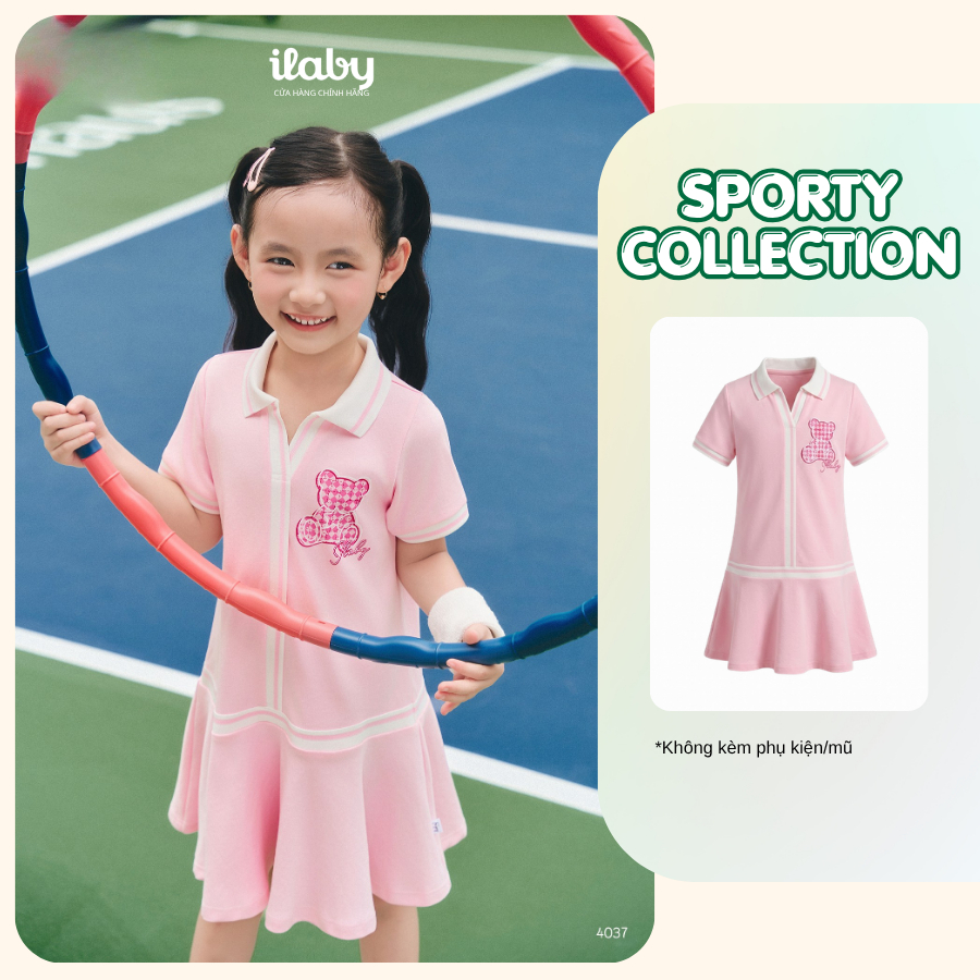 Váy thun cho bé gái ILABY HCM cổ Polo dáng xòe phong cách thể thao co dãn thoáng mát [4037]