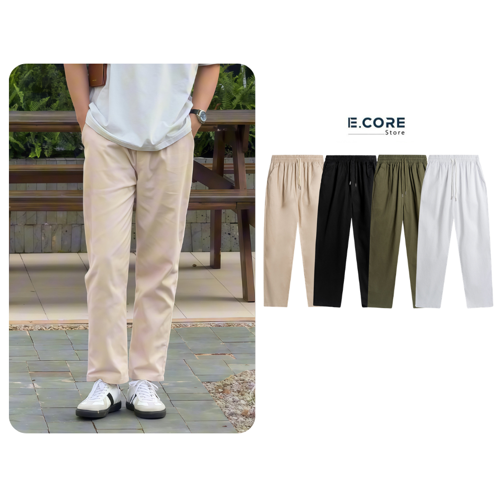 Combo 2 Quần Kaki Ống Rộng Form Baggy Vải Kaki Cotton Mềm Thoáng Mát E Core Store Pants Kem Ong Voi 