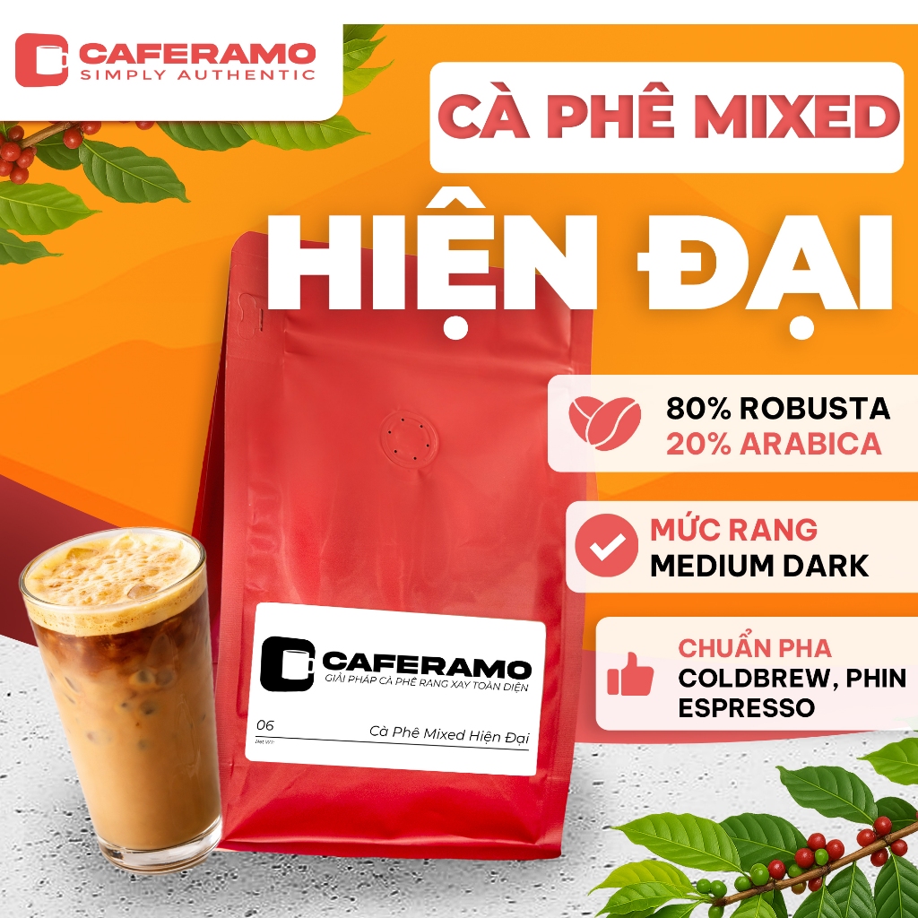Cà Phê Mix Hiện Đại - Arabica và Robusta nguyên chất  - pha phin, Espresso- 200gr/500gr/1kg - CAFERA
