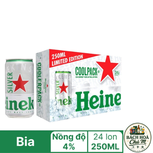 ĐỘ CỒN 4% - Thùng 24 lon bia Heineken Silver Coolpack 250ml
