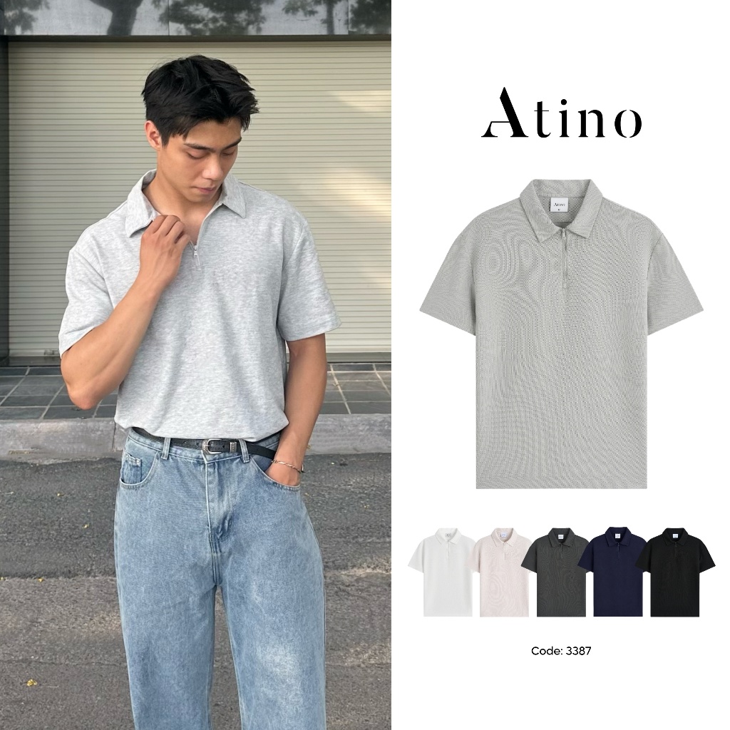 Áo Thun Polo Nam Chất Liệu Cotton ATINO Thấm Hút Tốt Thoáng Khí Phối Khóa Kéo Phong Cách L.6.3387