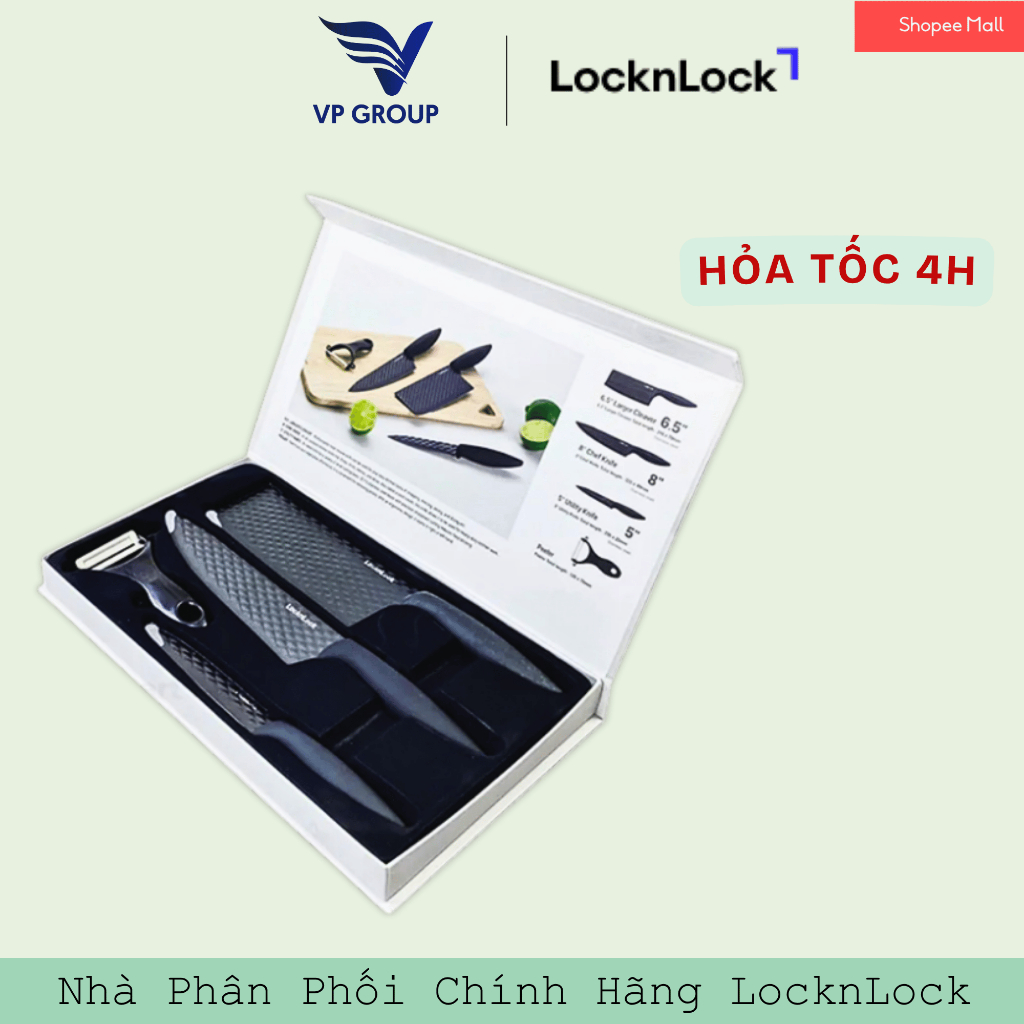 Bộ dao 4 món màu đen LocknLock, màu đen - CKK104S4