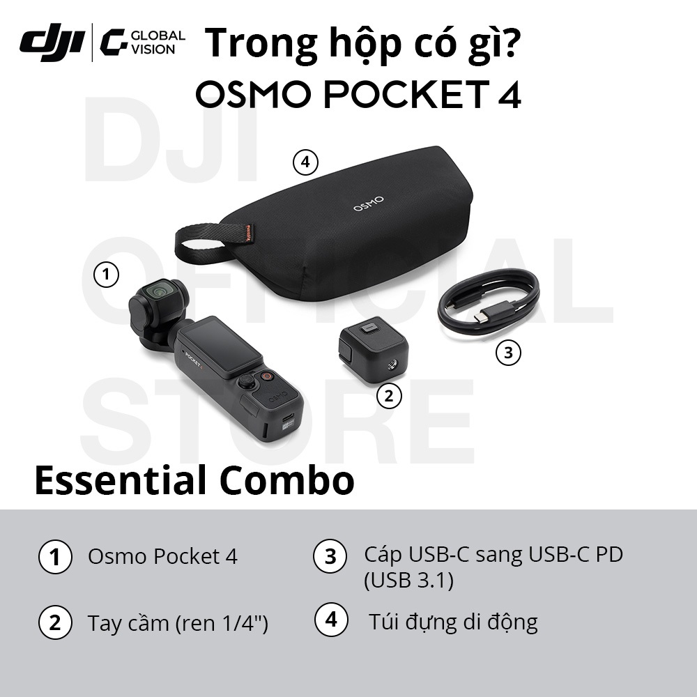 (Độc quyền Online) DJI Osmo Pocket 4 Essential Combo | Camera nhỏ gọn quay video 4K góc rộng | BigBuy360 - bigbuy360.vn