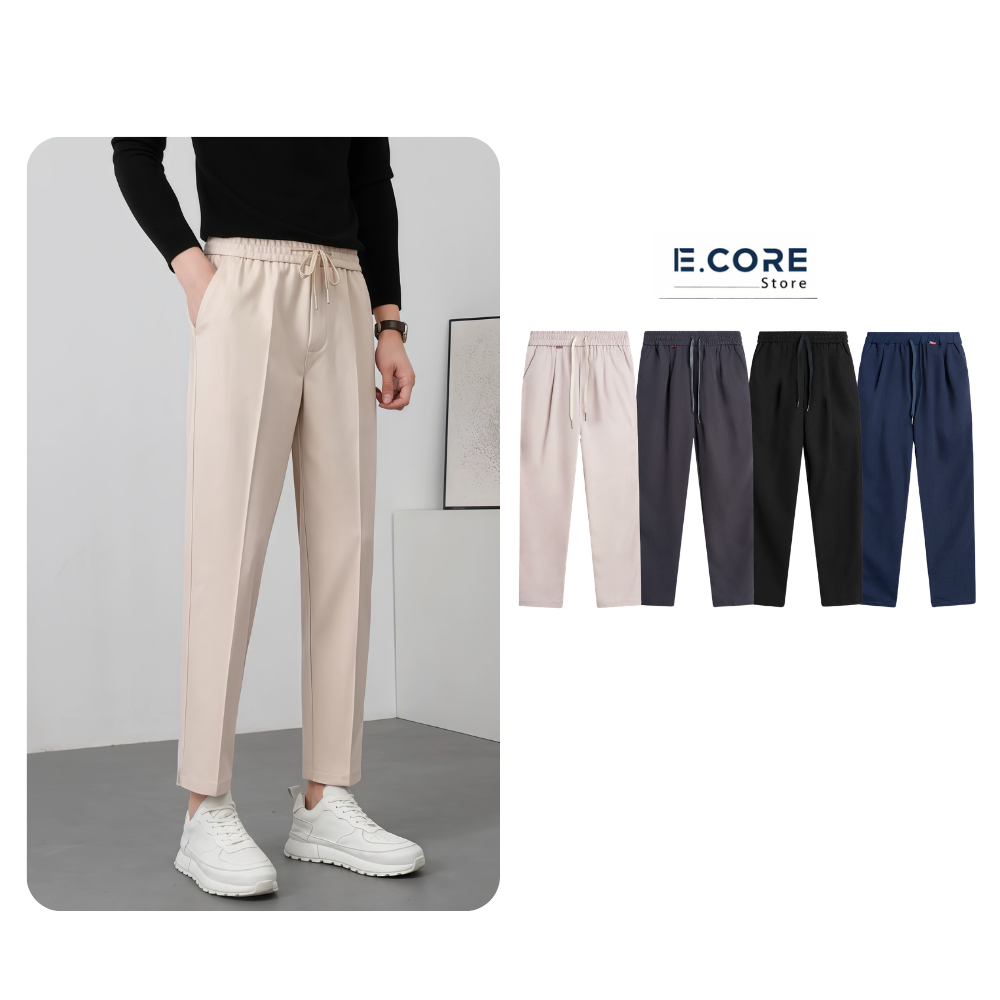 Quần Âu Nam Cạp Lưng Chun Form Đứng Chất Tuyết Hàn Hàn Quốc E Core Store Menswear Pants Đen