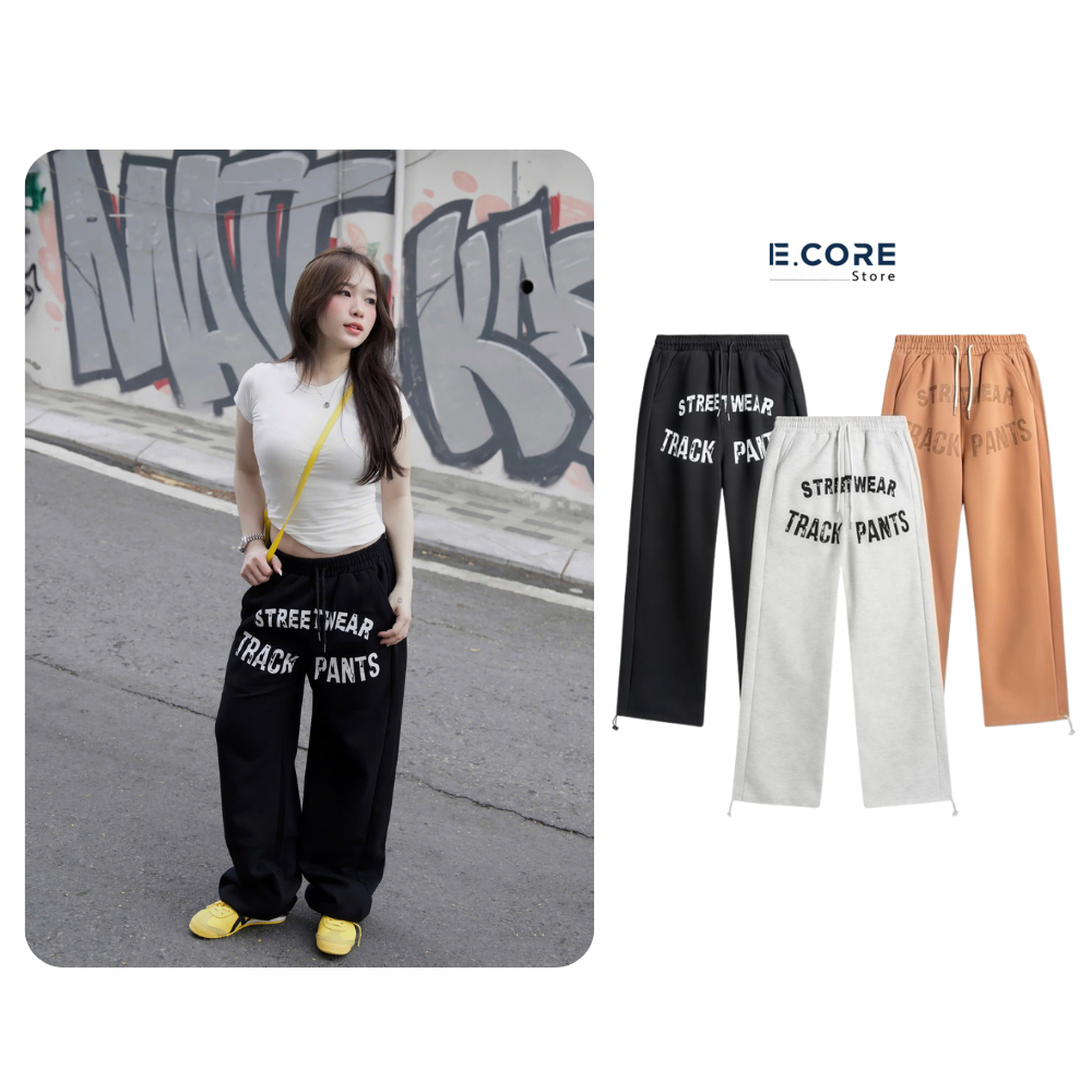 Quần nỉ ống rộng in hình phong cách Streetwear - vải nỉ 2 da nâng cấp E Core Store Pants Menswear Un
