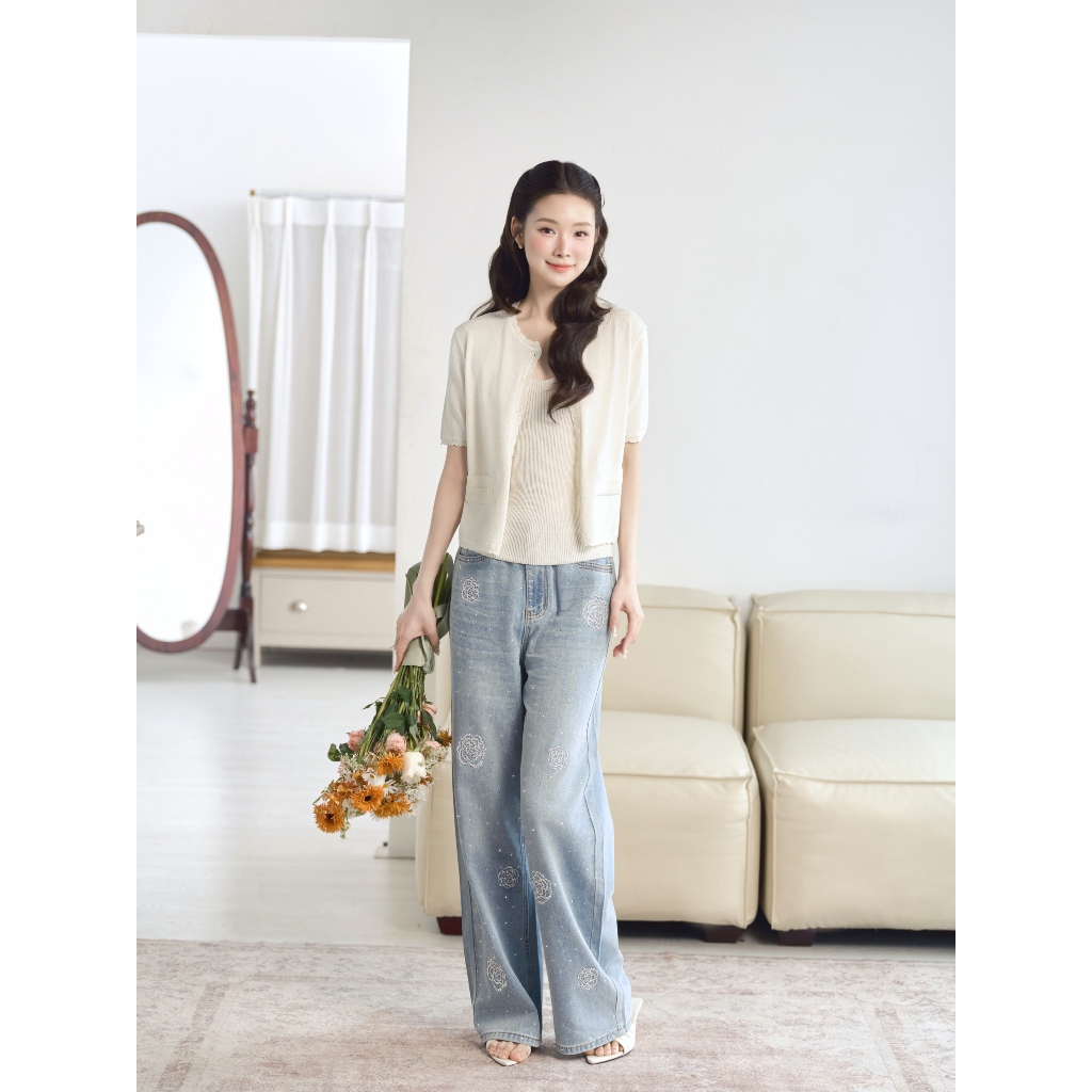 Set Áo Ba Lỗ Và Cardigan Viền Sóng Chất Liệu Len Dệt Mỏng Thiết Kế Nữ Veos Form Suông Thanh Lịch Nữ Tính - Nami Set | BigBuy360 - bigbuy360.vn