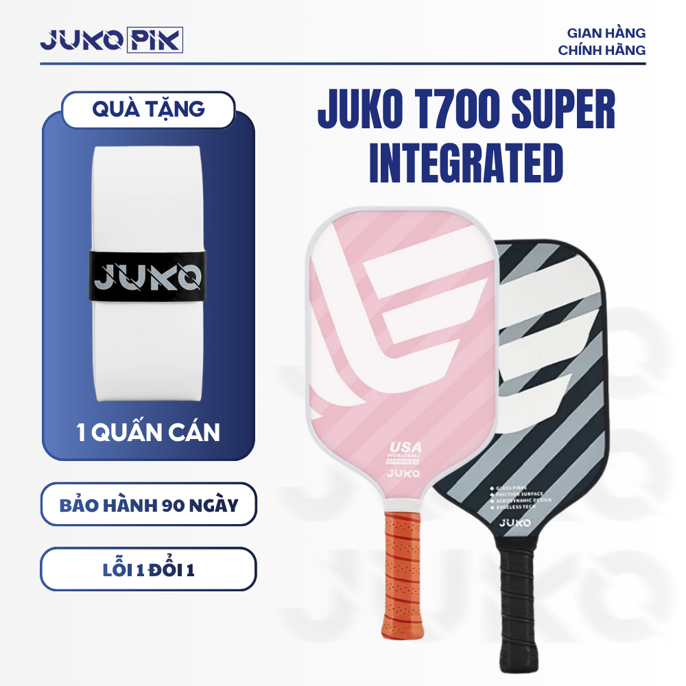 Vợt Pickleball JUKO T700 SUPER INTEGRATED Siêu Nhẹ, Phù Hợp Người Mới Chơi, Mặt Glass Fibre, 16mm