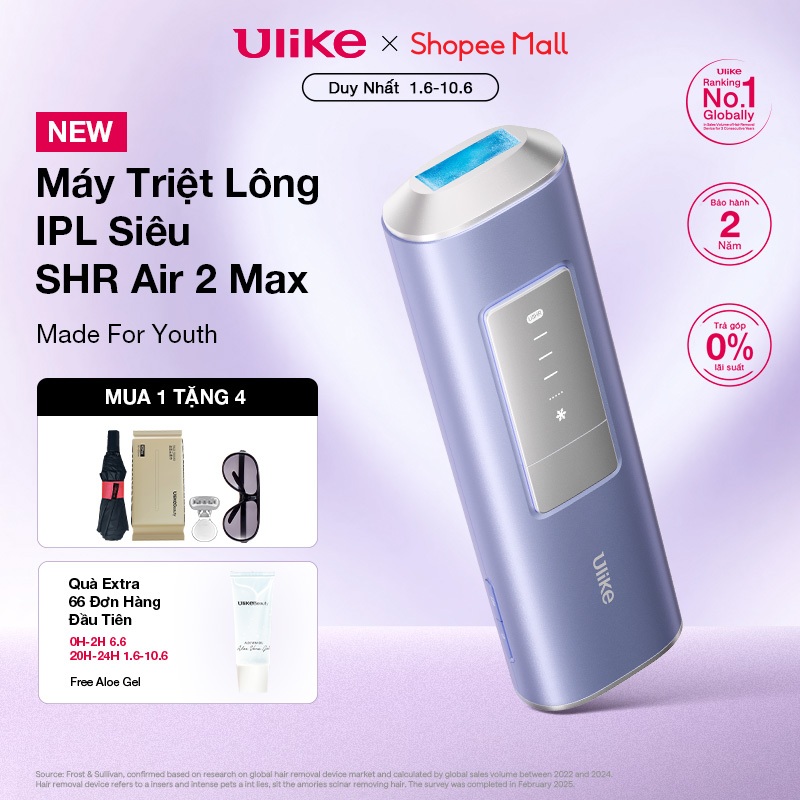 (New) Máy Triệt Lông Ulike Air 2 Max Tím Aurora-Công Nghệ IPL triệt lạnh bằng đá Sapphire &USHR