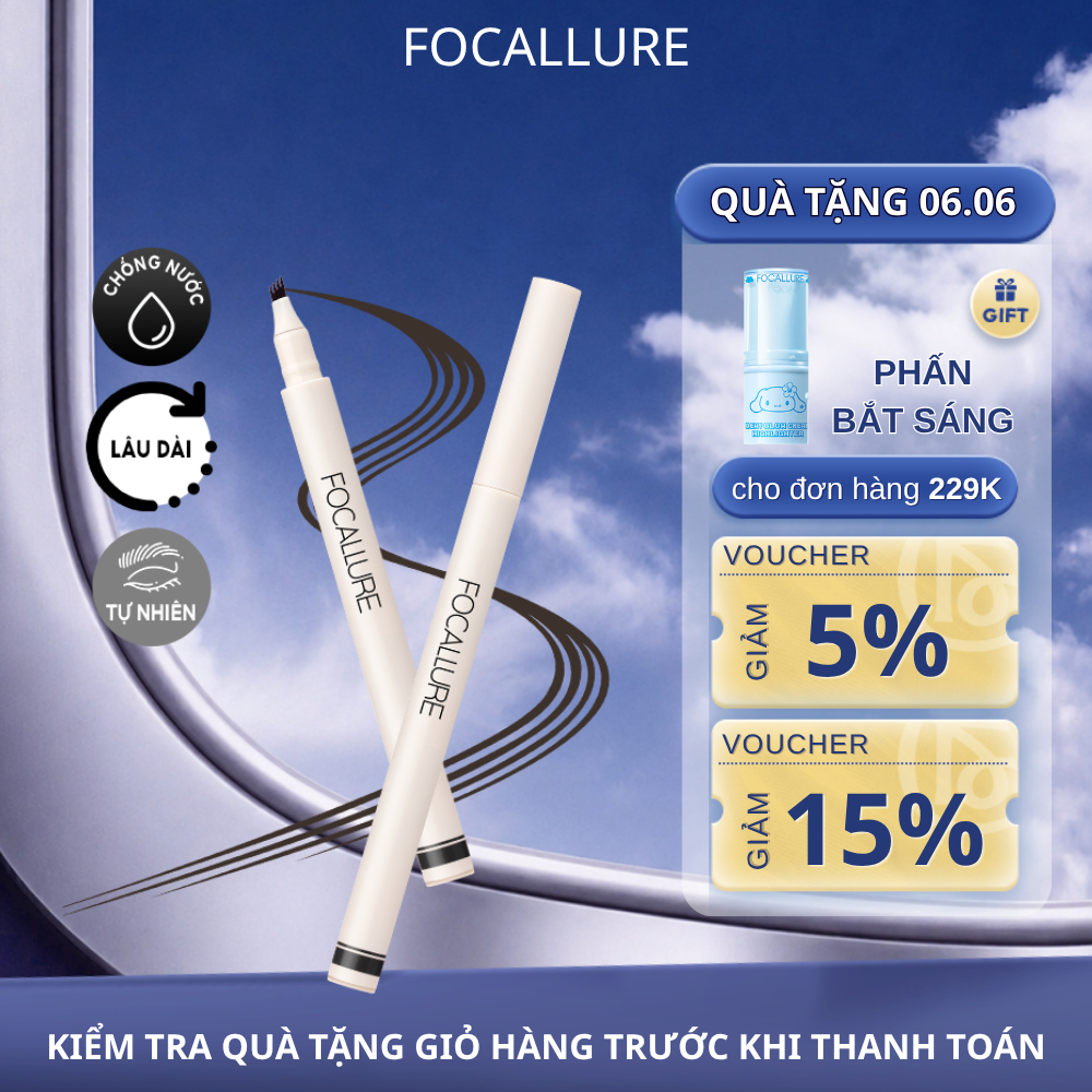 FOCALLURE Bút Kẻ Mày phẩy sợi 4 nhánh bền màu chống thấm nước 0.6ml