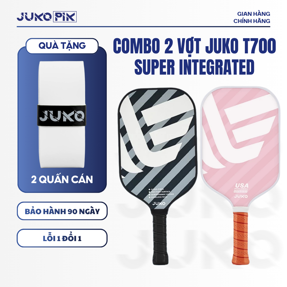 [COMBO 2 VỢT] Vợt Pickleball JUKO T700 SUPER INTEGRATED, Phù Hợp Người Mới Chơi, Siêu Nhẹ, Mặt Glass