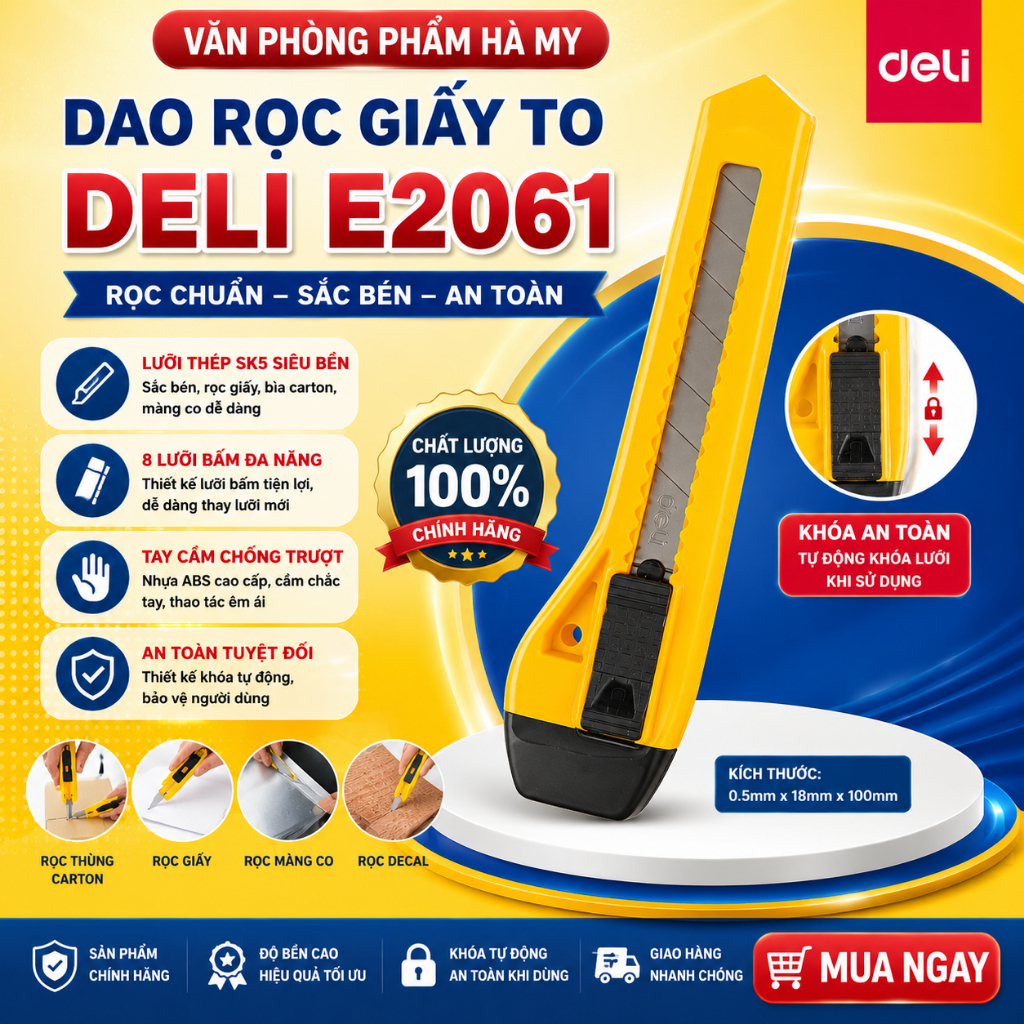 Dao Rọc Giấy To Deli E2061 Chắc Chắn