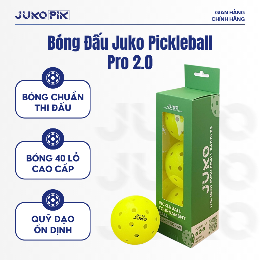 Bóng Pickleball JUKO PRO 2.0 40 Lỗ Chuẩn Thi Đấu, Đường Bay Ổn Định, Độ Bền Cao