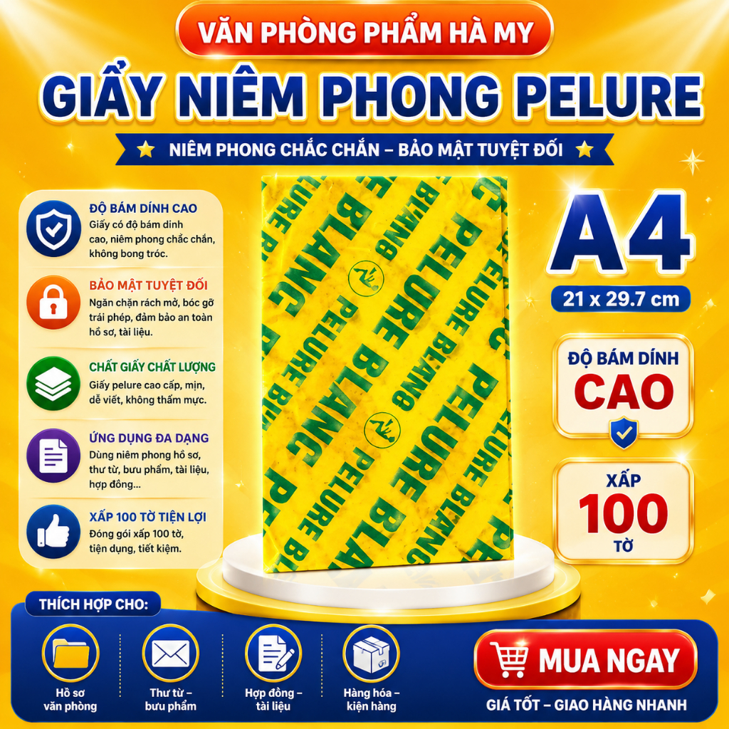 Xấp 100 Tờ Giấy niêm phong Pelure mỏng, độ bám dính cao