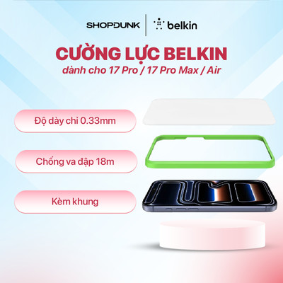 Miếng dán cường lực Belkin Tempered Glass cho iPhone Air/ iPhone 17 Pro / iPhone 17 Pro Max