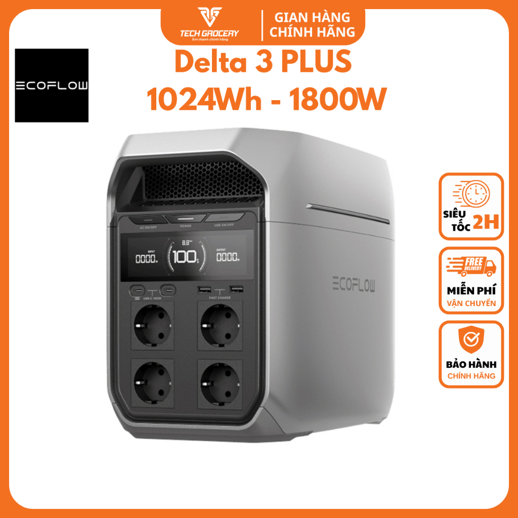 [DELTA 3 PLUS] Trạm sạc điện di động EcoFlow Delta 3 PLUS - 1024Wh 1800W - Kêt nối APP - Bảo hành 5 