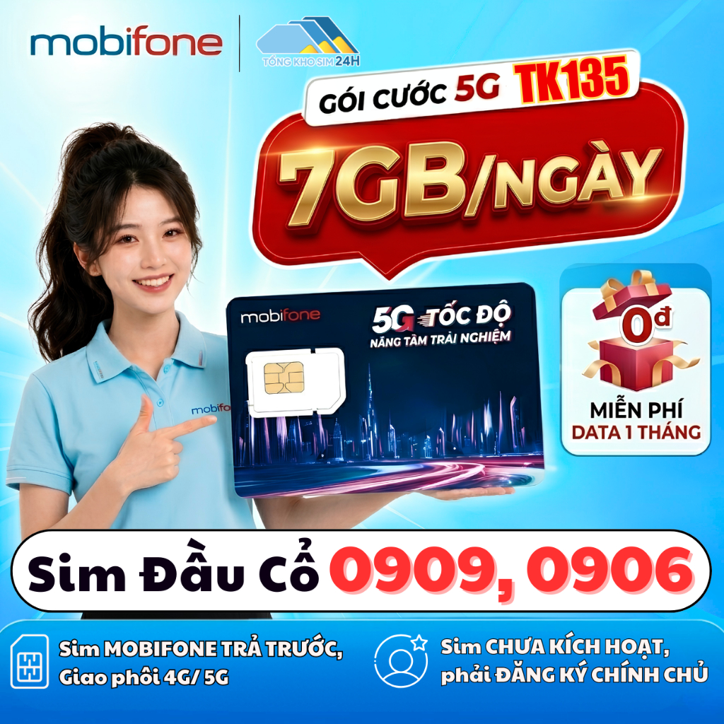 Sim Mobifone Đầu Số Cổ 0909 Đuôi 88X, 99Y gói TK135 Tặng 7GB/Ngày [Sim chưa kích hoạt, Phải ĐKCC]