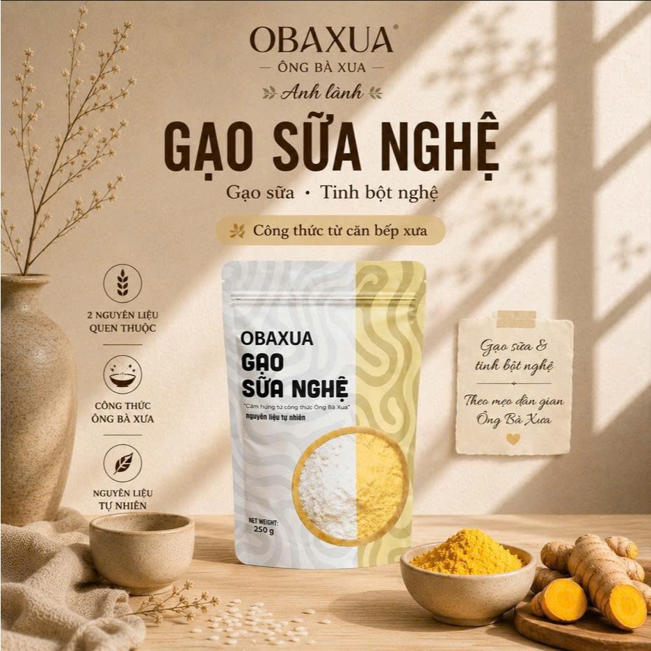 OBAXUA – Gạo Sữa Nghệ (Gạo Sữa & Tinh Bột Nghệ) – 250g