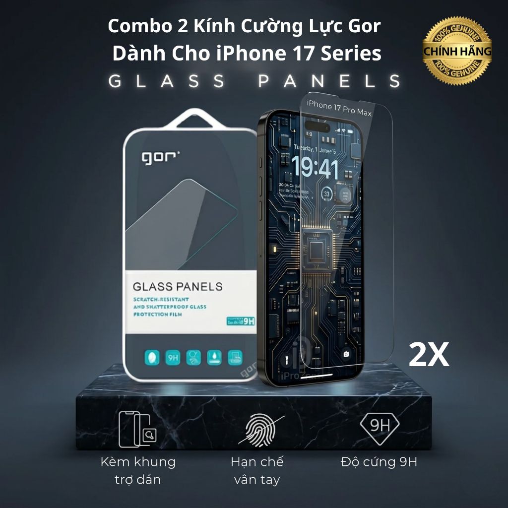 Combo 2 Kính Cường Lực Gor Cho iPhone 17 Pro max / iPhone 17 Pro / iPhone 17 Air / iPhone 17, Iphone