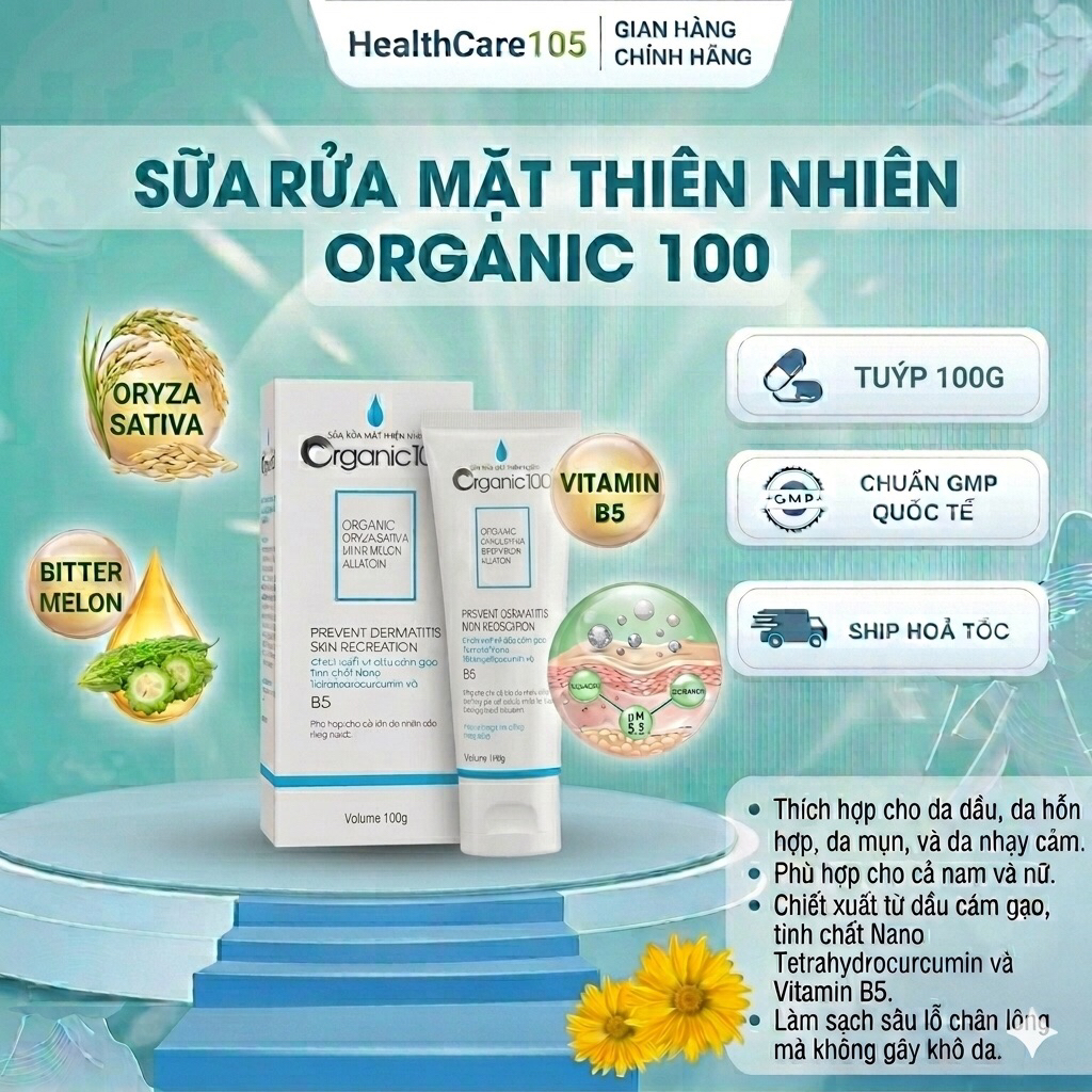 SỮA RỬA MẶT Organic100 - Làm sạch sâu, không chứa hoá chất gây hại cho da