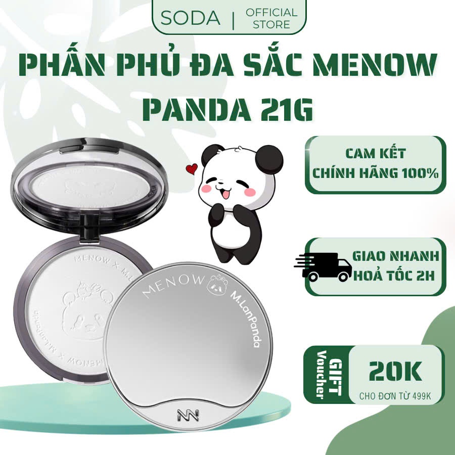 Phấn phủ MENOW PANDA gấu trúc khổng lồ kiềm dầu 21G, giữ tone vượt trội MENOW PANDA Velvet Mist Comp