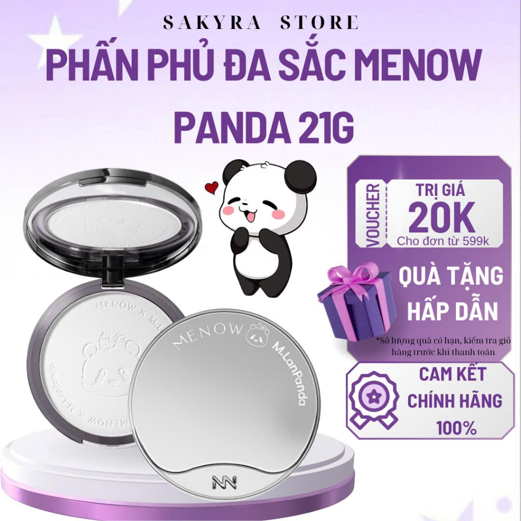 Phấn phủ nén MENOW Menglan Panda kiềm dầu, giữ tone vượt trội 21g