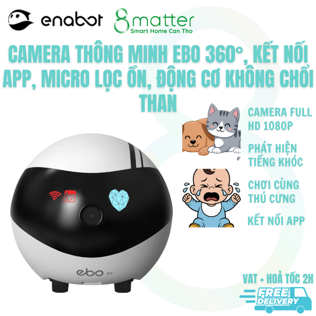 Camera robot phát hiện chuyển động EBO Air Pet, camera di động ban đêm cho thú cưng - Bảo Hành 12 th