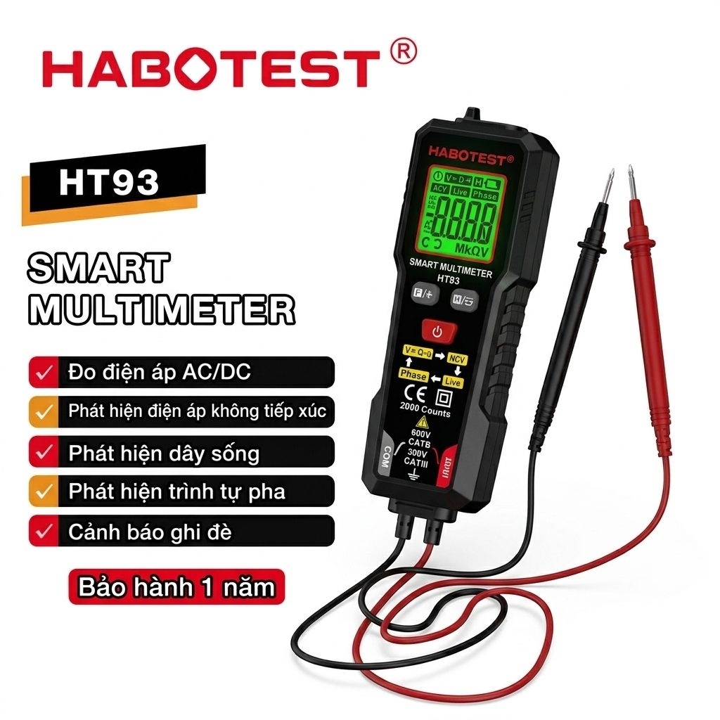 𝗛𝗧𝟵𝟯 Đồng Hồ Vạn Năng Thông Minh Đo Điện AC/DC auto Tự Động Diy -