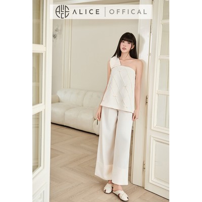 Set Công Sở Thanh Lịch Alice Chất Xước Hàn, Áo Lệch Vai Dập Vân Phối Quần Suông Ngố S1103