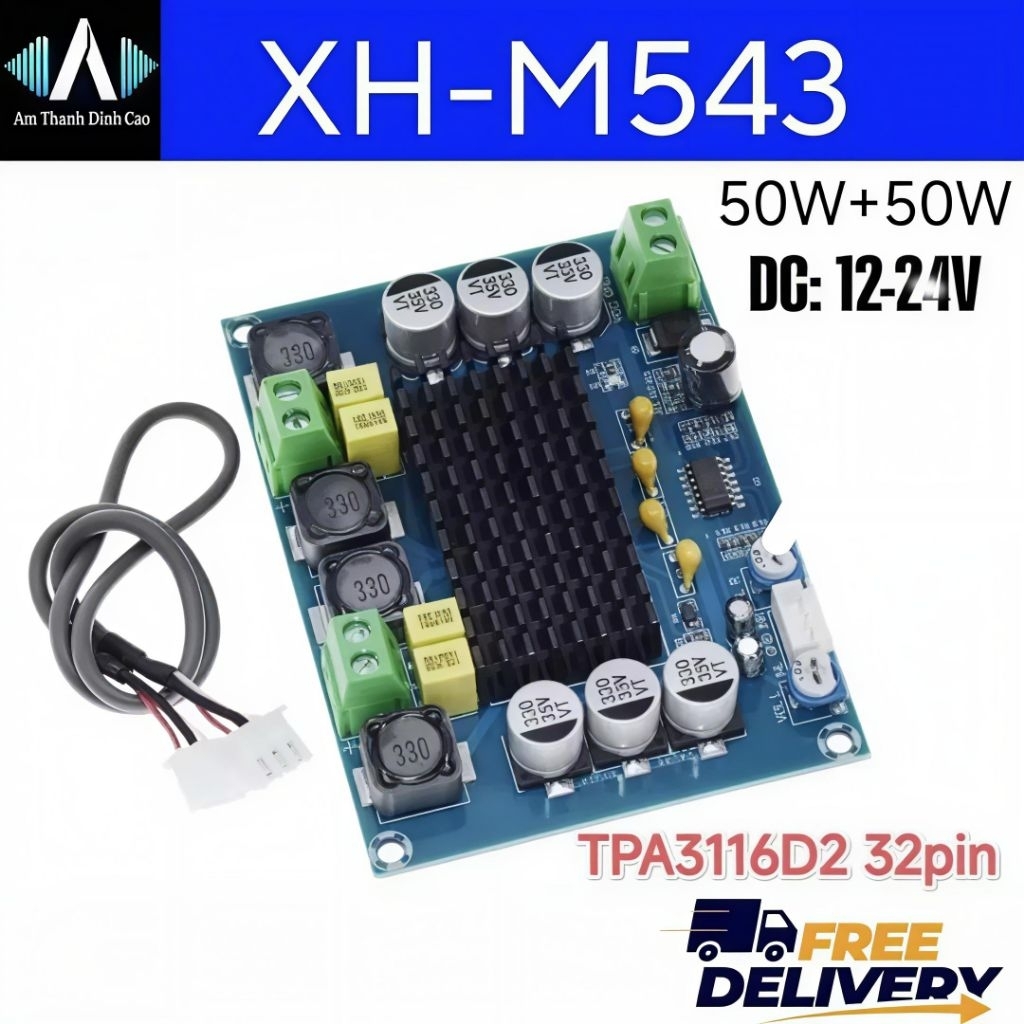 𝗫𝗛-𝗠𝟱𝟰𝟯 [2*50W] Chip TPA3116D2 Mạch Khuếch Đại Âm Thanh Diy